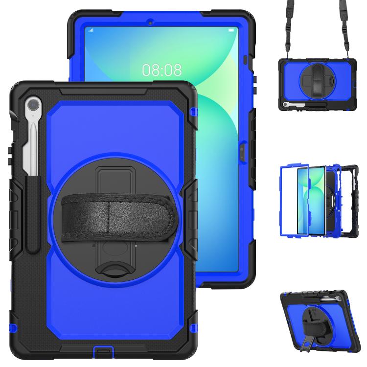 For Samsung Galaxy Tab S10 FE+ Lucky Wheel Grip Silicone Hybrid PC Tablet Case with Shoulder Strap(Dark Blue+Black) by bashfashion