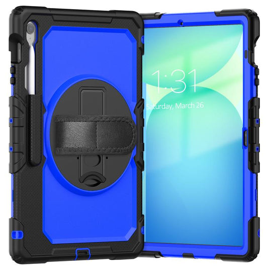 For Samsung Galaxy Tab S10 FE+ Lucky Wheel Grip Silicone Hybrid PC Tablet Case with Shoulder Strap(Dark Blue+Black) by bashfashion