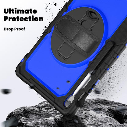 For Samsung Galaxy Tab S10 FE+ Lucky Wheel Grip Silicone Hybrid PC Tablet Case with Shoulder Strap(Dark Blue+Black) by bashfashion