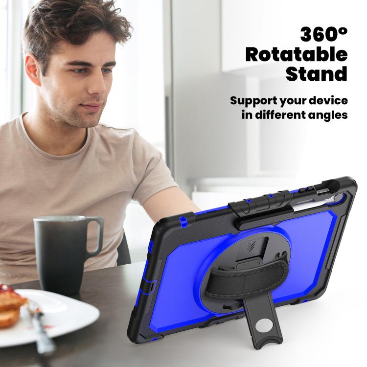 For Samsung Galaxy Tab S10 FE+ Lucky Wheel Grip Silicone Hybrid PC Tablet Case with Shoulder Strap(Dark Blue+Black) by bashfashion