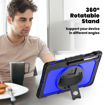 For Samsung Galaxy Tab S10 FE+ Lucky Wheel Grip Silicone Hybrid PC Tablet Case with Shoulder Strap(Dark Blue+Black) by bashfashion