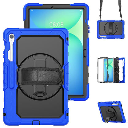 For Samsung Galaxy Tab S10 FE+ Lucky Wheel Grip Silicone Hybrid PC Tablet Case with Shoulder Strap(Black+Dark Blue) by bashfashion