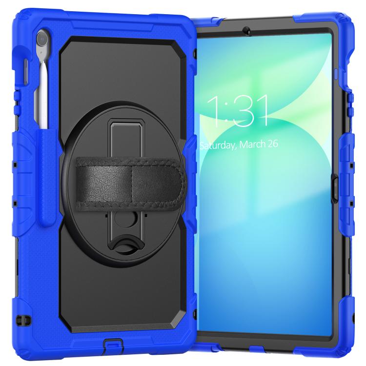 For Samsung Galaxy Tab S10 FE+ Lucky Wheel Grip Silicone Hybrid PC Tablet Case with Shoulder Strap(Black+Dark Blue) by bashfashion