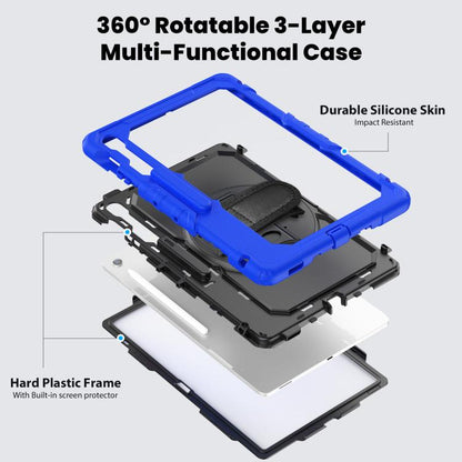 For Samsung Galaxy Tab S10 FE+ Lucky Wheel Grip Silicone Hybrid PC Tablet Case with Shoulder Strap(Black+Dark Blue) by bashfashion