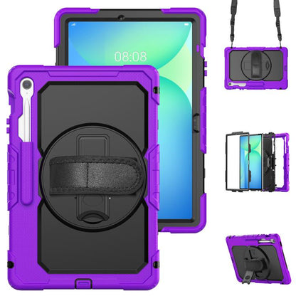 For Samsung Galaxy Tab S10 FE+ Lucky Wheel Grip Silicone Hybrid PC Tablet Case with Shoulder Strap(Purple+Black) by bashfashion