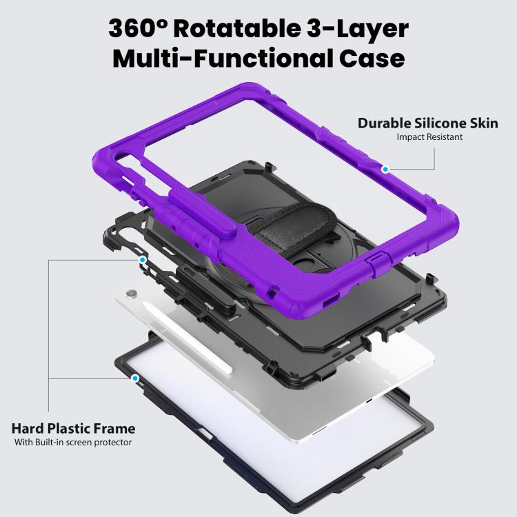 For Samsung Galaxy Tab S10 FE+ Lucky Wheel Grip Silicone Hybrid PC Tablet Case with Shoulder Strap(Purple+Black) by bashfashion