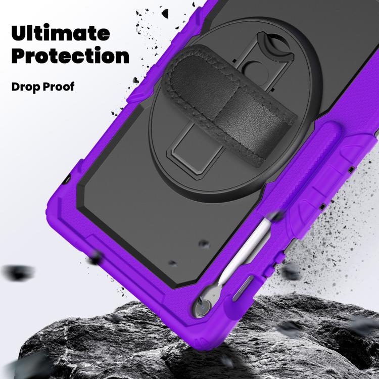 For Samsung Galaxy Tab S10 FE+ Lucky Wheel Grip Silicone Hybrid PC Tablet Case with Shoulder Strap(Purple+Black) by bashfashion