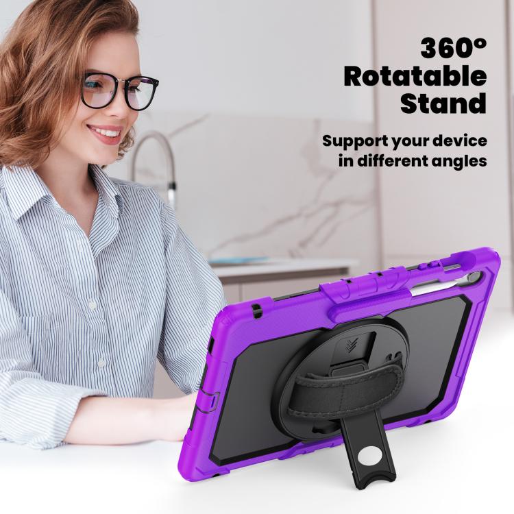 For Samsung Galaxy Tab S10 FE+ Lucky Wheel Grip Silicone Hybrid PC Tablet Case with Shoulder Strap(Purple+Black) by bashfashion