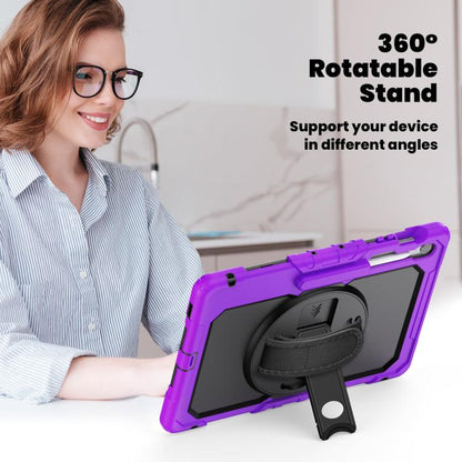 For Samsung Galaxy Tab S10 FE+ Lucky Wheel Grip Silicone Hybrid PC Tablet Case with Shoulder Strap(Purple+Black) by bashfashion