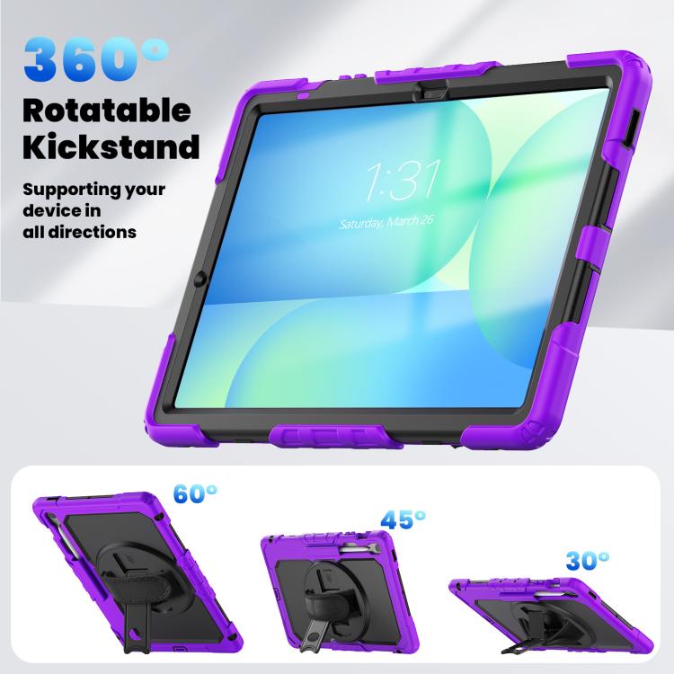 For Samsung Galaxy Tab S10 FE+ Lucky Wheel Grip Silicone Hybrid PC Tablet Case with Shoulder Strap(Purple+Black) by bashfashion