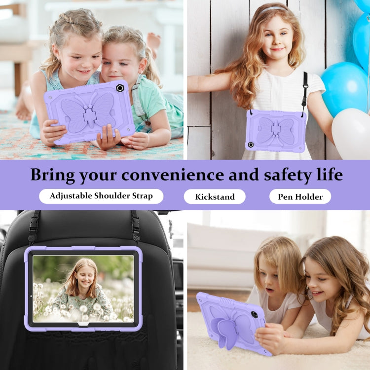 For Samsung Galaxy Tab A9+ / A11+ Butterfly Kickstand Heavy Duty Hard Rugged Tablet Case(Raro Purple) by bashfashion