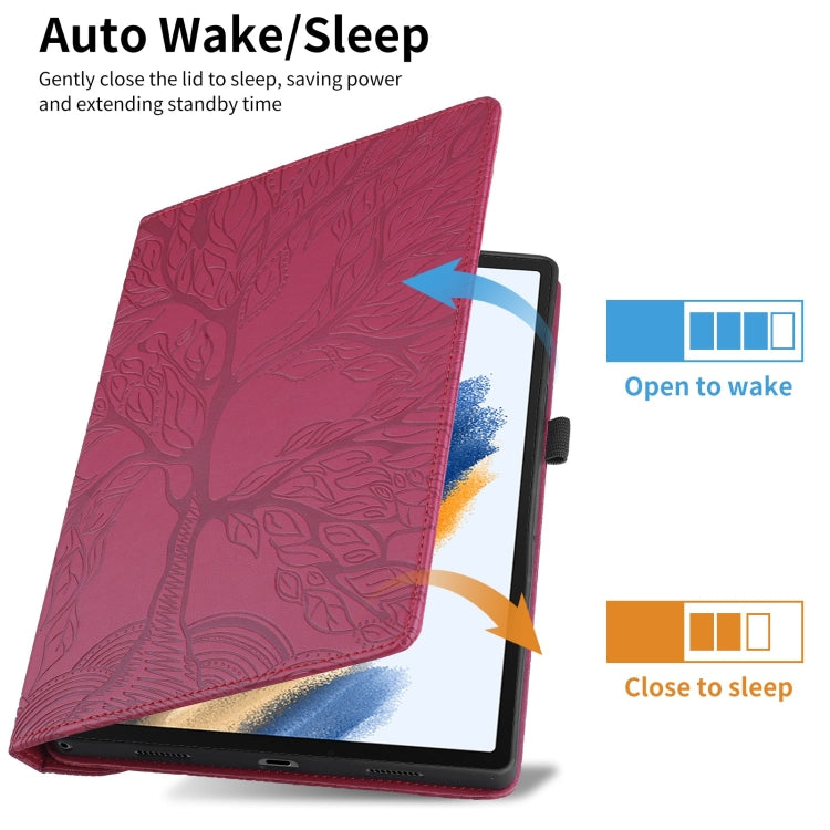 For Samsung Galaxy Tab A8 10.5 Tree Life Embossed Rotation Leather Smart Tablet Case(Red) by bashfashion