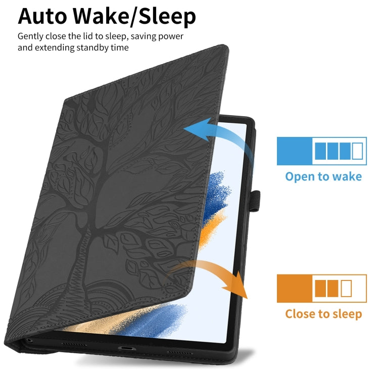 For Samsung Galaxy Tab A8 10.5 Tree Life Embossed Rotation Leather Smart Tablet Case(Black) by bashfashion