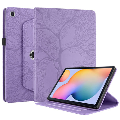 For Samsung Galaxy Tab S6 Lite P610 Tree Life Embossed Rotation Leather Smart Tablet Case(Purple) by bashfashion