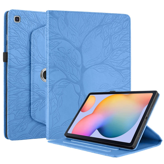 For Samsung Galaxy Tab S6 Lite P610 Tree Life Embossed Rotation Leather Smart Tablet Case(Blue) by bashfashion