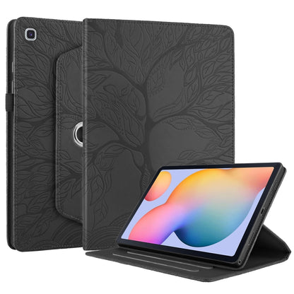 For Samsung Galaxy Tab S6 Lite P610 Tree Life Embossed Rotation Leather Smart Tablet Case(Black) by bashfashion