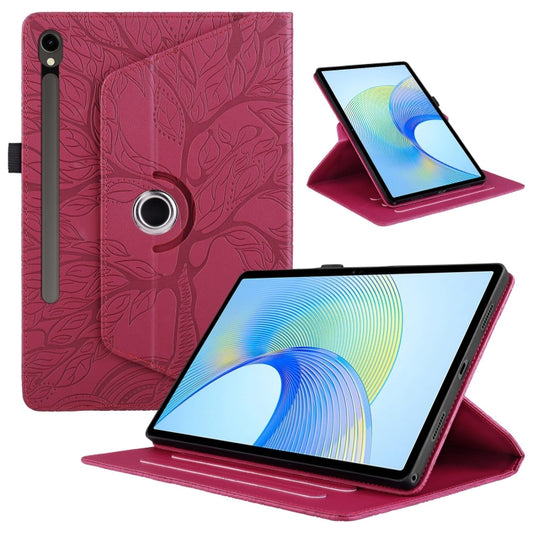 For Samsung Galaxy Tab S9 FE / S9 X510 Tree Life Embossed Rotation Leather Smart Tablet Case(Red) by bashfashion