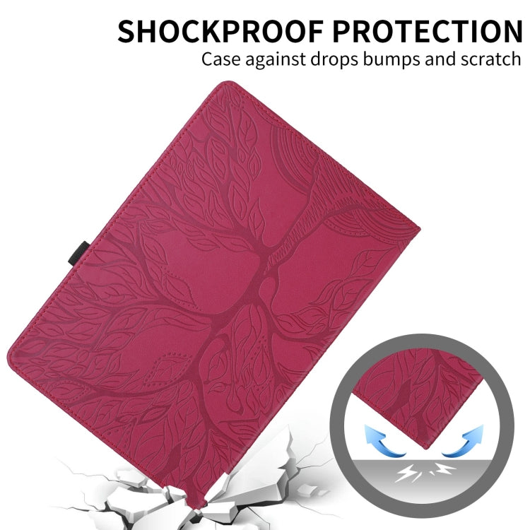 For Samsung Galaxy Tab S9 FE / S9 X510 Tree Life Embossed Rotation Leather Smart Tablet Case(Red) by bashfashion