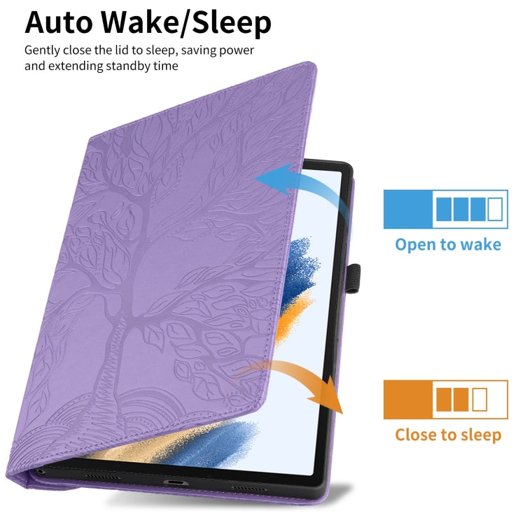 For Samsung Galaxy Tab S9 FE / S9 X510 Tree Life Embossed Rotation Leather Smart Tablet Case(Purple) by bashfashion