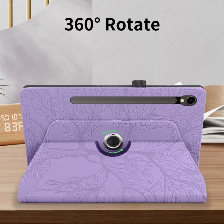For Samsung Galaxy Tab S9 FE / S9 X510 Tree Life Embossed Rotation Leather Smart Tablet Case(Purple) by bashfashion