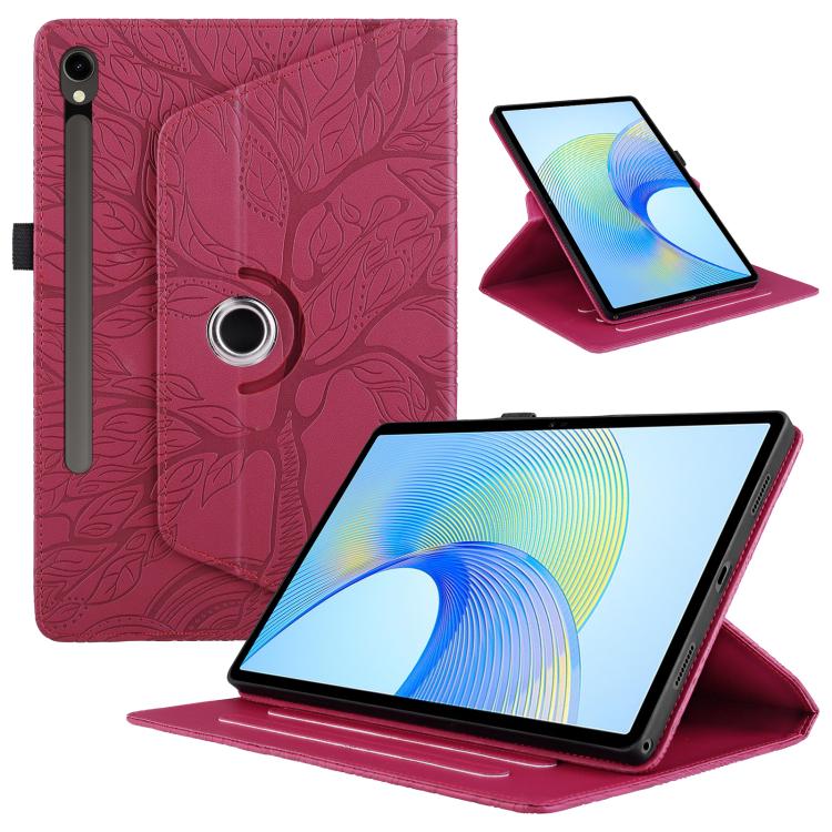 For Samsung Galaxy Tab S10 FE+ Tree Life Embossed Rotation Leather Smart Tablet Case(Red) by bashfashion