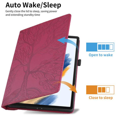 For Samsung Galaxy Tab S10 FE+ Tree Life Embossed Rotation Leather Smart Tablet Case(Red) by bashfashion