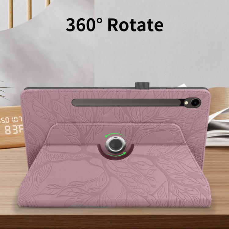 For Samsung Galaxy Tab S10 FE+ Tree Life Embossed Rotation Leather Smart Tablet Case(Rose Gold) by bashfashion