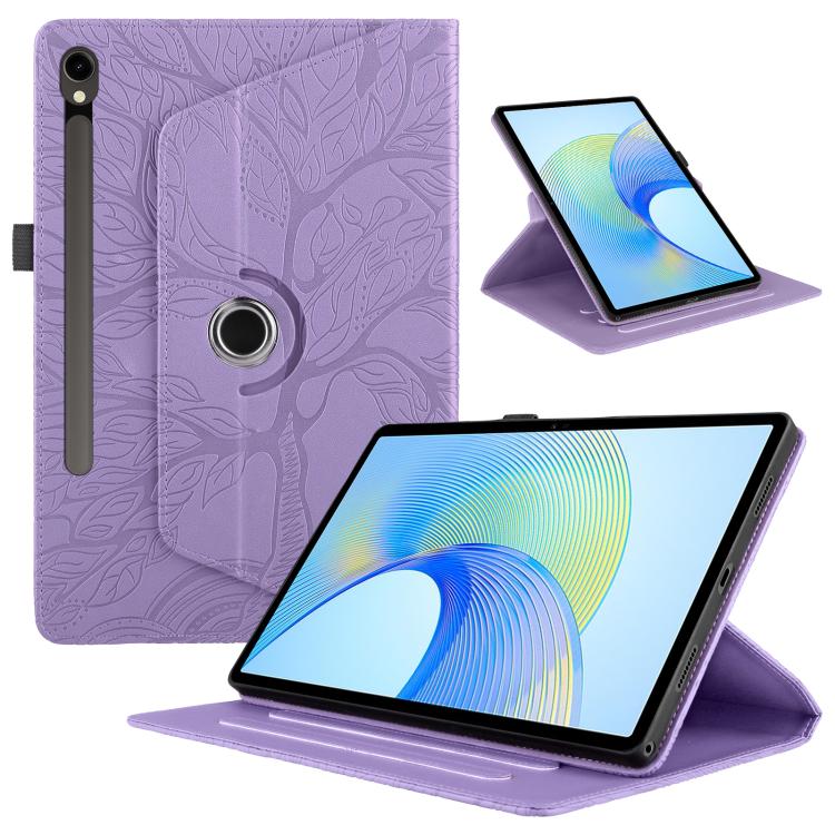 For Samsung Galaxy Tab S10 FE+ Tree Life Embossed Rotation Leather Smart Tablet Case(Purple) by bashfashion