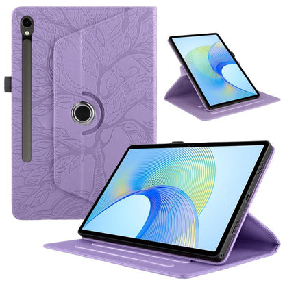 For Samsung Galaxy Tab S10 FE+ Tree Life Embossed Rotation Leather Smart Tablet Case(Purple) by bashfashion