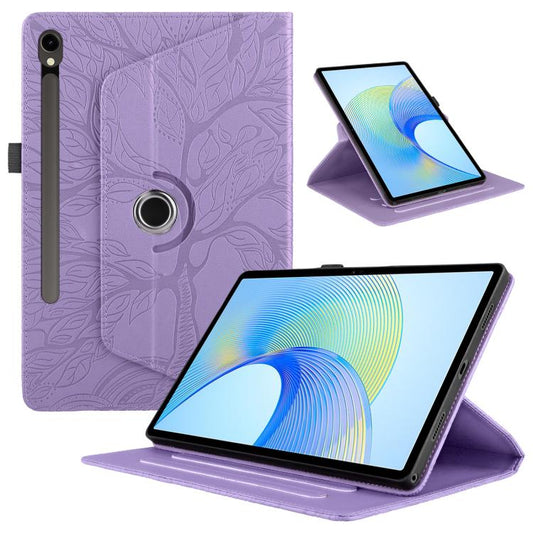 For Samsung Galaxy Tab S10 FE+ Tree Life Embossed Rotation Leather Smart Tablet Case(Purple) by bashfashion