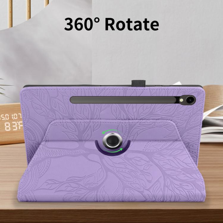 For Samsung Galaxy Tab S10 FE+ Tree Life Embossed Rotation Leather Smart Tablet Case(Purple) by bashfashion