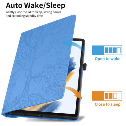 For Samsung Galaxy Tab S10 FE+ Tree Life Embossed Rotation Leather Smart Tablet Case(Blue) by bashfashion