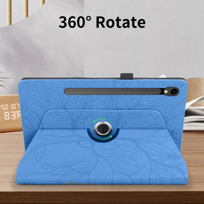 For Samsung Galaxy Tab S10 FE+ Tree Life Embossed Rotation Leather Smart Tablet Case(Blue) by bashfashion