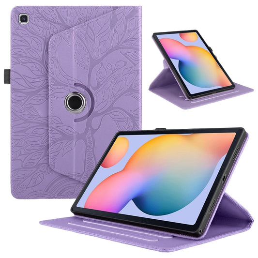 For Samsung Galaxy Tab A7 Lite T220 Tree Life Embossed Rotation Leather Tablet Case(Purple) by bashfashion