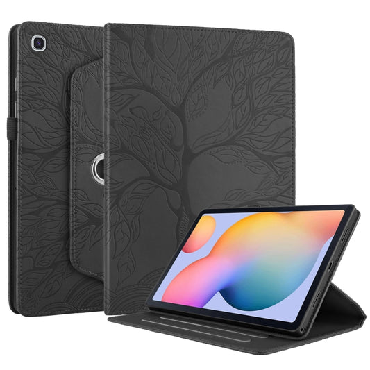 For Samsung Galaxy Tab A7 Lite T220 Tree Life Embossed Rotation Leather Tablet Case(Black) by bashfashion