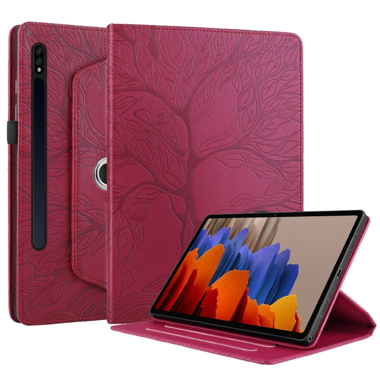 For Samsung Galaxy Tab S10+ / S9+ / S8+ Tree Life Embossed Rotation Leather Tablet Case(Red) by bashfashion