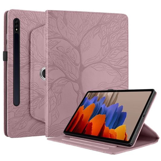 For Samsung Galaxy Tab S10+ / S9+ / S8+ Tree Life Embossed Rotation Leather Tablet Case(Rose Gold) by bashfashion