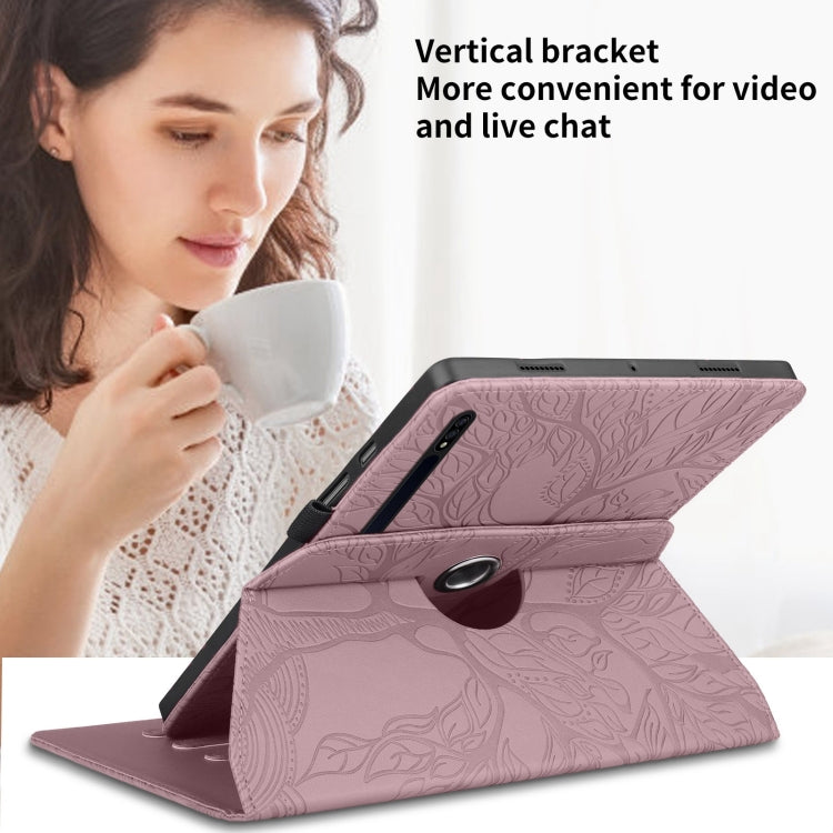 For Samsung Galaxy Tab S10+ / S9+ / S8+ Tree Life Embossed Rotation Leather Tablet Case(Rose Gold) by bashfashion