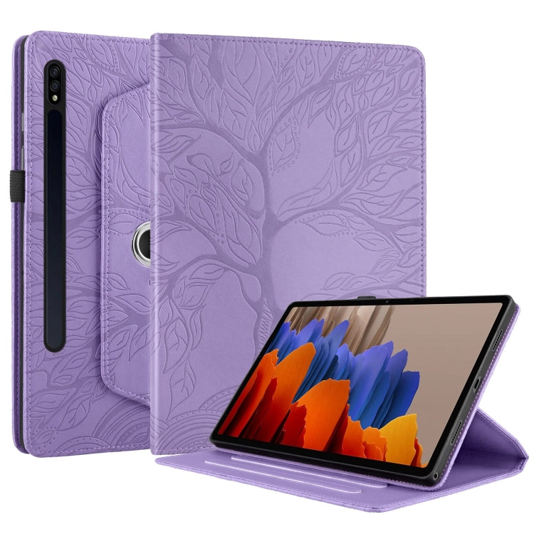 For Samsung Galaxy Tab S10+ / S9+ / S8+ Tree Life Embossed Rotation Leather Tablet Case(Purple) by bashfashion