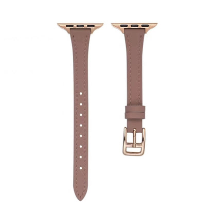 For Apple Watch Series 8 45mm T-shaped Slim Genuine Leather Watch Band(Light Brown) by bashfashion