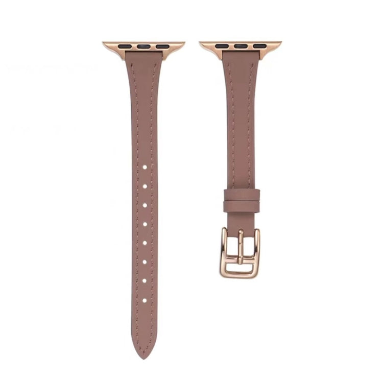 For Apple Watch Series 7 41mm T-shaped Slim Genuine Leather Watch Band(Light Brown) by bashfashion