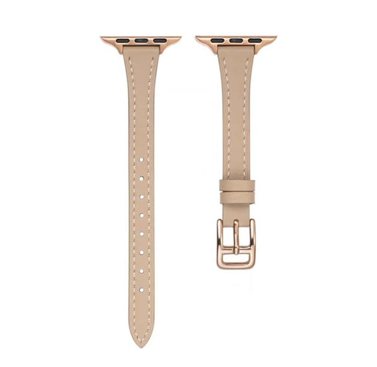 For Apple Watch Series 5 40mm T-shaped Slim Genuine Leather Watch Band(Apricot) by bashfashion