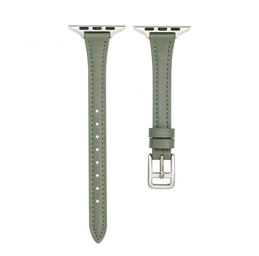 For Apple Watch Series 3 42mm T-shaped Slim Genuine Leather Watch Band(Light Green) by bashfashion