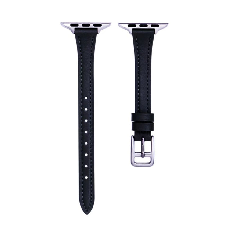 For Apple Watch Series 2 42mm T-shaped Slim Genuine Leather Watch Band(Black) by bashfashion
