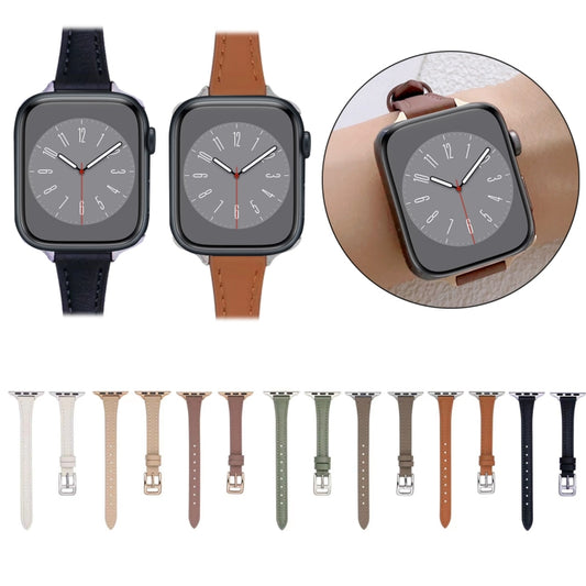 For Apple Watch Series 10 46mm T-shaped Slim Genuine Leather Watch Band(Dark Pink) by bashfashion