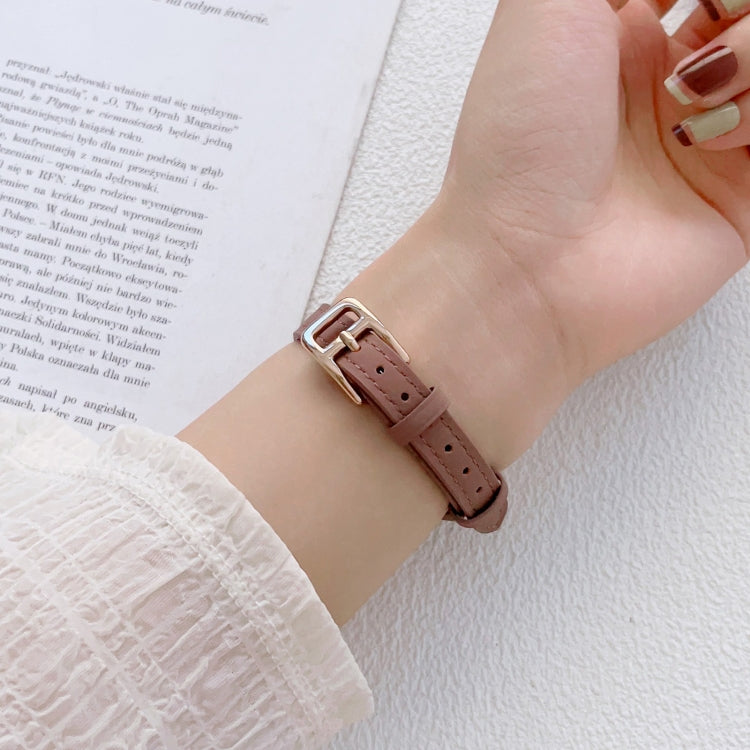 For Apple Watch 38mm T-shaped Slim Genuine Leather Watch Band(Light Brown) by bashfashion