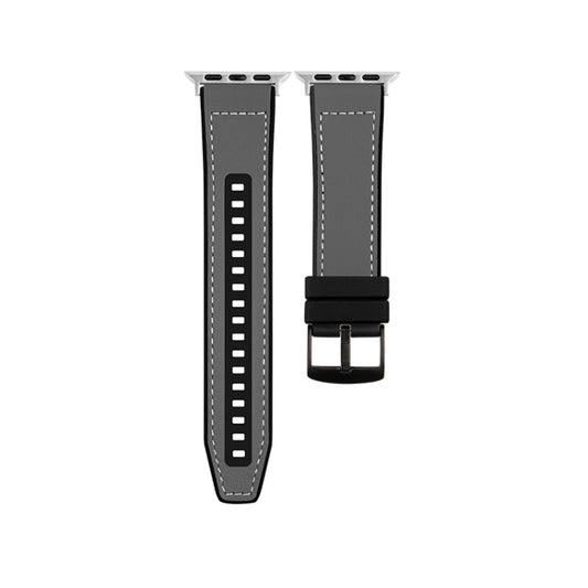For Apple Watch Series 7 45mm Hybrid Leather Silicone Watch Band(Grey) by bashfashion