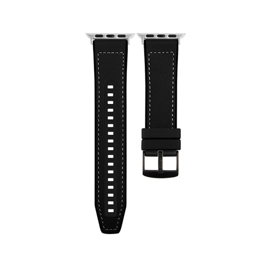 For Apple Watch Series 4 40mm Hybrid Leather Silicone Watch Band(Black) by bashfashion