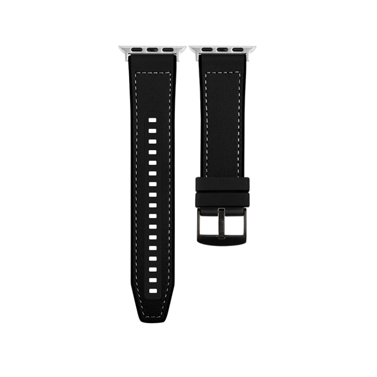 For Apple Watch 38mm Hybrid Leather Silicone Watch Band(Black) by bashfashion