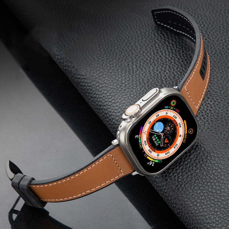 For Apple Watch Series 9 41mm Hybrid Leather Silicone Watch Band(Black) by bashfashion